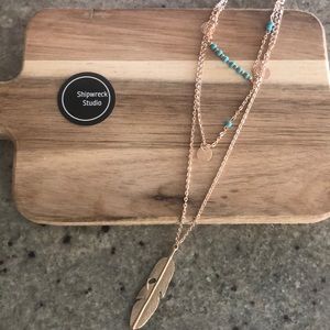 Gold plated Multi Strand Layered Feather Necklace